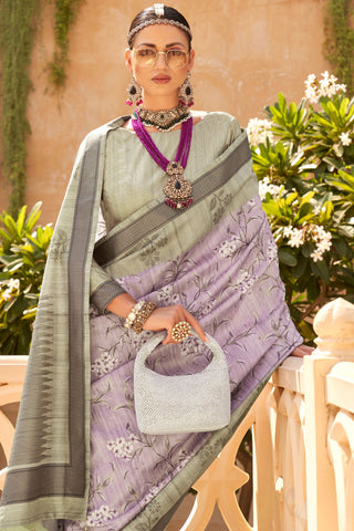 Excellent Art Silk Fabric Lavender Color Digital Printed Saree