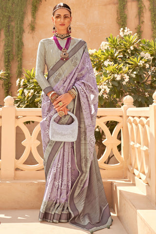 Excellent Art Silk Fabric Lavender Color Digital Printed Saree