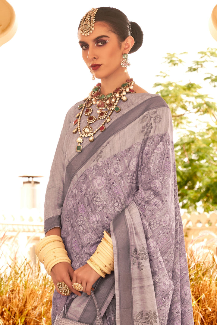 Beguiling Lavender Color Art Silk Fabric Digital Printed Saree