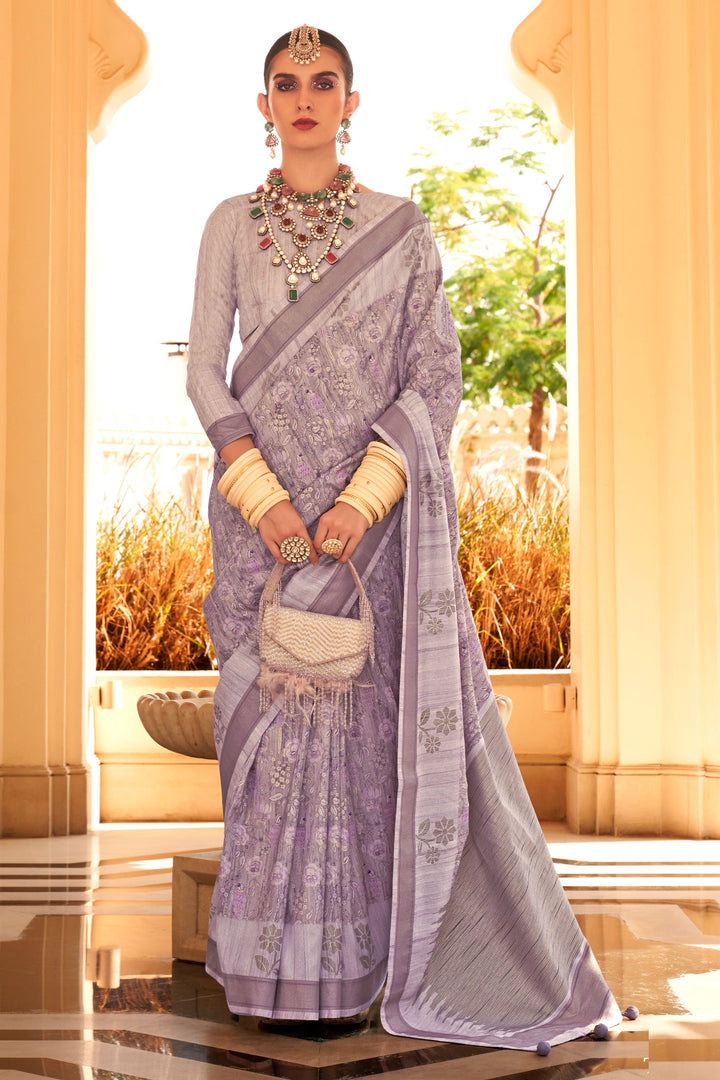 Beguiling Lavender Color Art Silk Fabric Digital Printed Saree