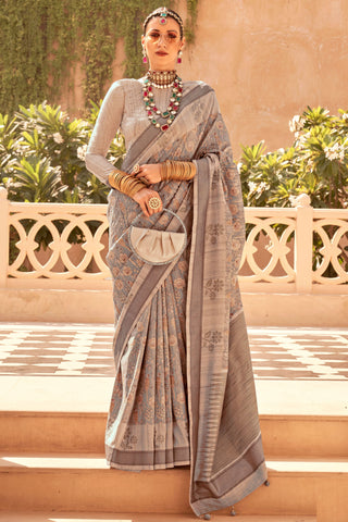 Incredible Art Silk Fabric Dark Beige Color Digital Printed Saree