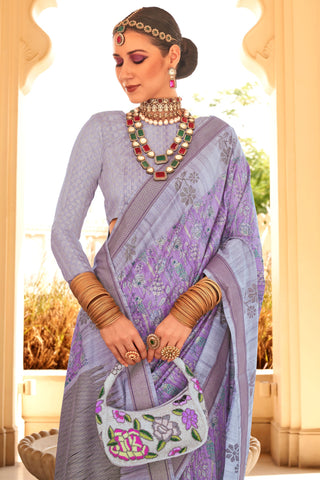 Purple Color Art Silk Fabric Coveted Digital Printed Saree