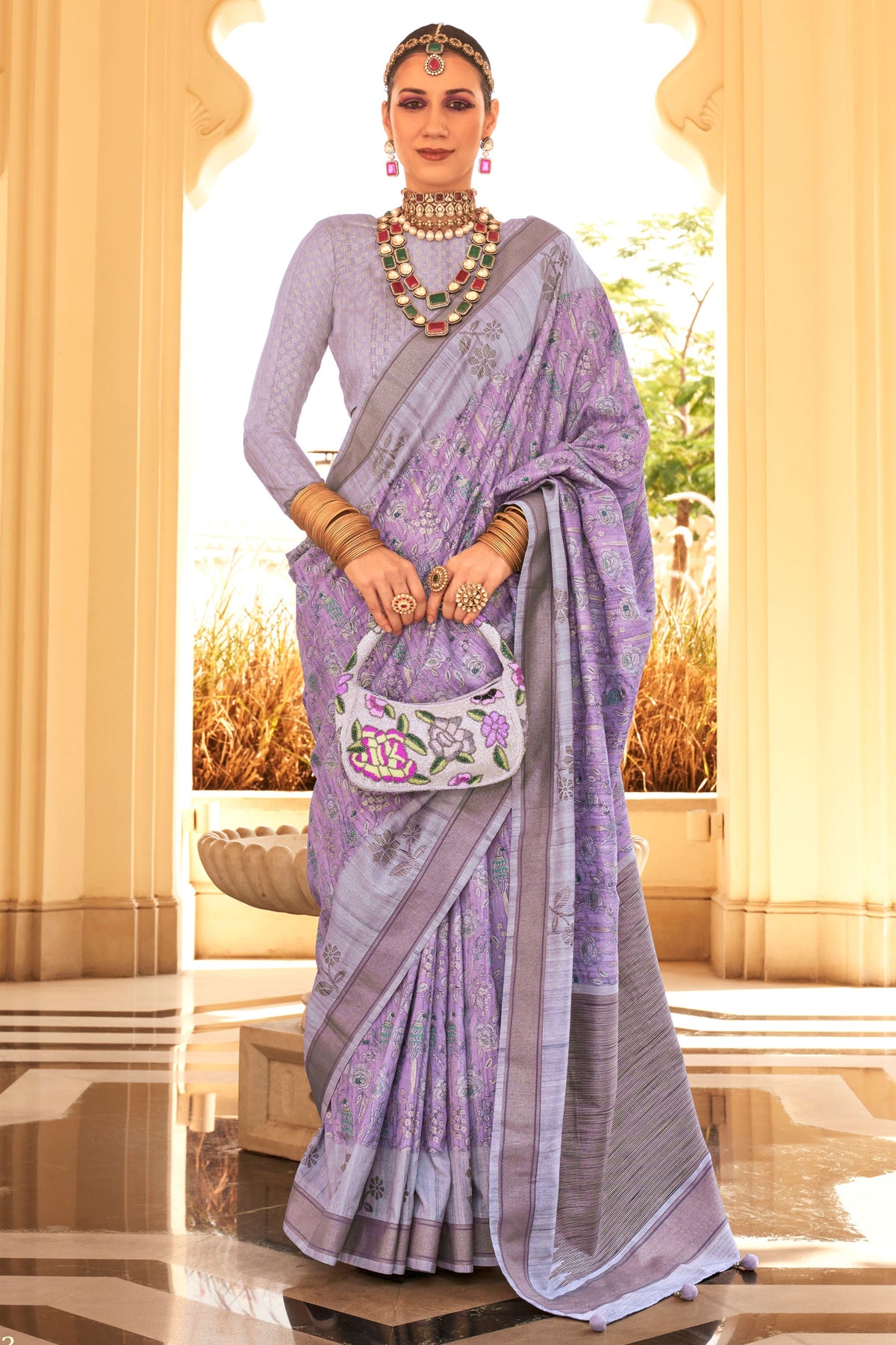 Purple Color Art Silk Fabric Coveted Digital Printed Saree