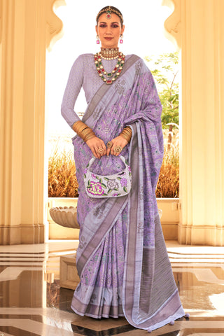 Purple Color Art Silk Fabric Coveted Digital Printed Saree