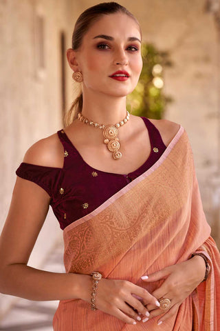 Orange Color Glorious Fancy Linen Saree With Velvet Blouse