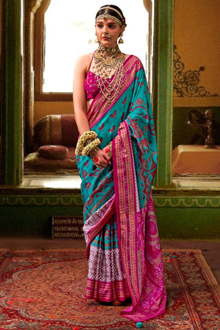 Art Silk Fabric Captivating Cyan Color Printed Saree