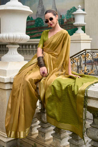 Mustard Color Fantastic Tissue Silk Fabric Saree With Weaving Work