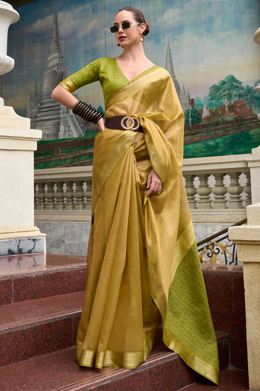 Mustard Color Fantastic Tissue Silk Fabric Saree With Weaving Work