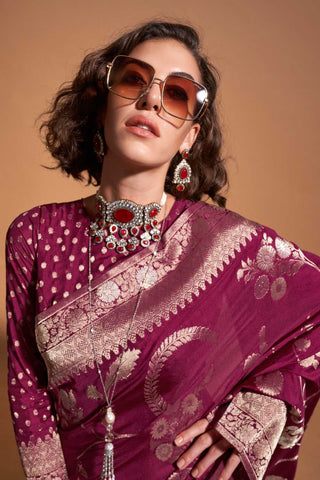 Weaving Work Imposing Georgette Saree In Magenta Color