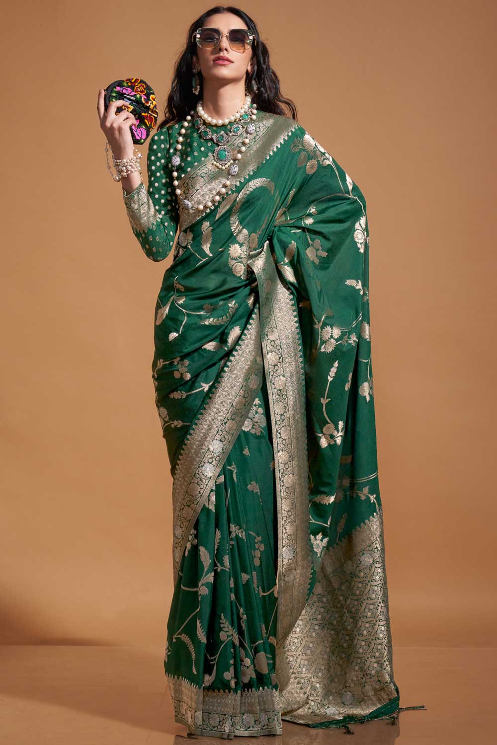 Dark Green Color Weaving Work Glamorous Georgette Saree