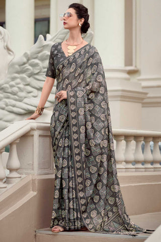 Beguiling Casual Wear Grey Color Art Silk Fabric Saree