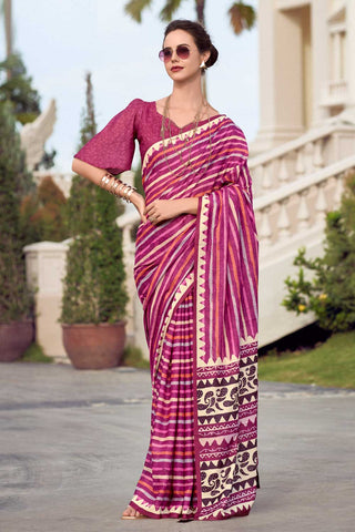 Incredible Casual Wear Art Silk Fabric Rani Color Saree