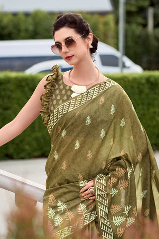 Tempting Art Silk Fabric Mehendi Green Color Saree In Casual Wear