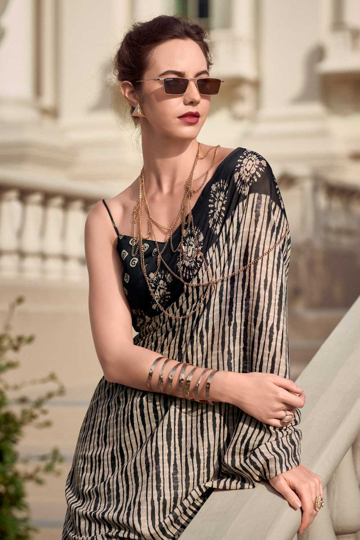 Classic Casual Wear Black Color Saree In Art Silk Fabric | Buy Online India