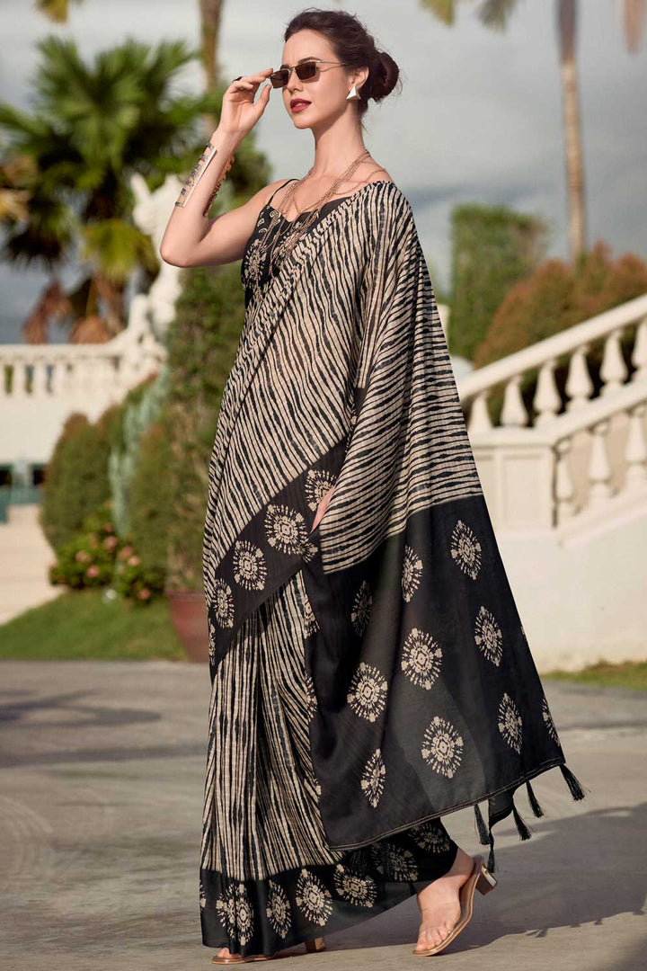Classic Casual Wear Black Color Saree In Art Silk Fabric | Buy Online India