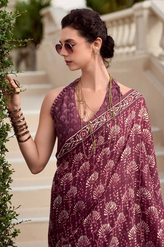 Marvellous Casual Wear Art Silk Fabric Saree In Wine Color