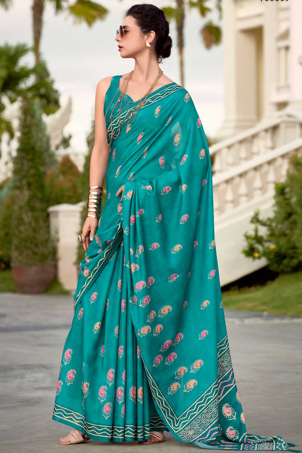 Amazing Teal Color Art Silk Fabric Saree In Casual Wear