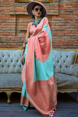 Cyan Color Charismatic Handloom Weaving Art Silk Saree