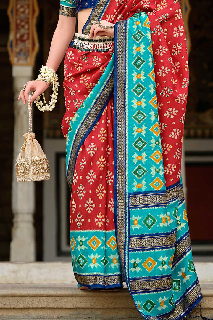 Soothing Art Silk Printed Saree In Red Color | Buy Online India