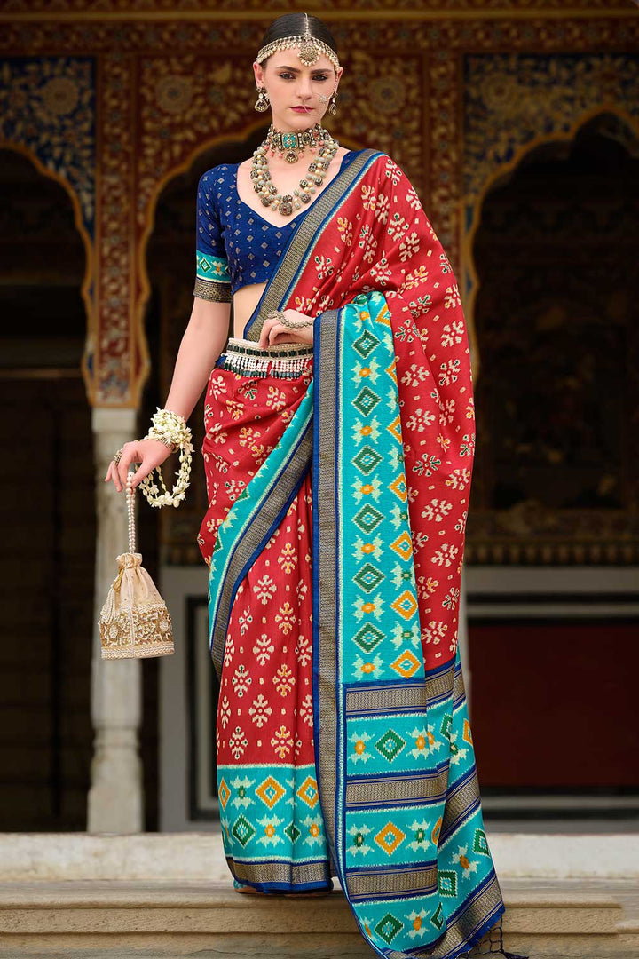 Soothing Art Silk Printed Saree In Red Color | Buy Online India