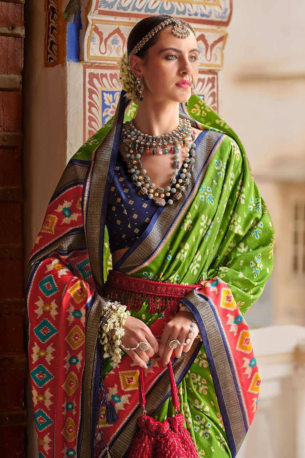 Blazing Green Color Printed Art Silk Saree