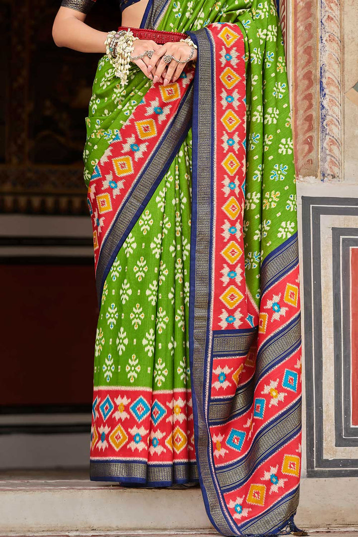 Blazing Green Color Printed Art Silk Saree | Buy Online India
