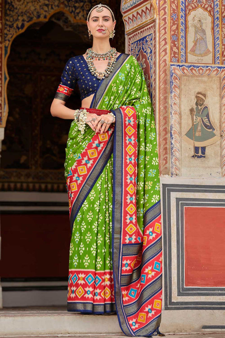 Blazing Green Color Printed Art Silk Saree | Buy Online India