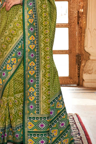 Stunning Green Color Art Silk Patola Printed Saree