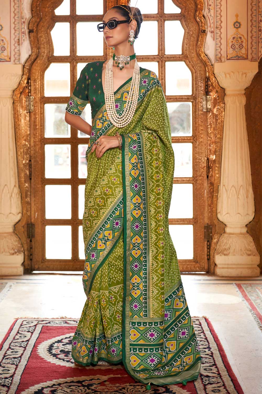 Stunning Green Color Art Silk Patola Printed Saree