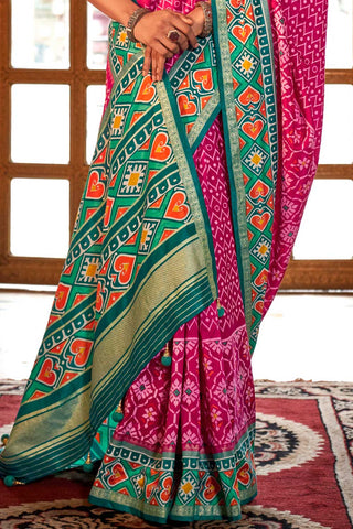 Incredible Art Silk Pink Color Patola Printed Saree