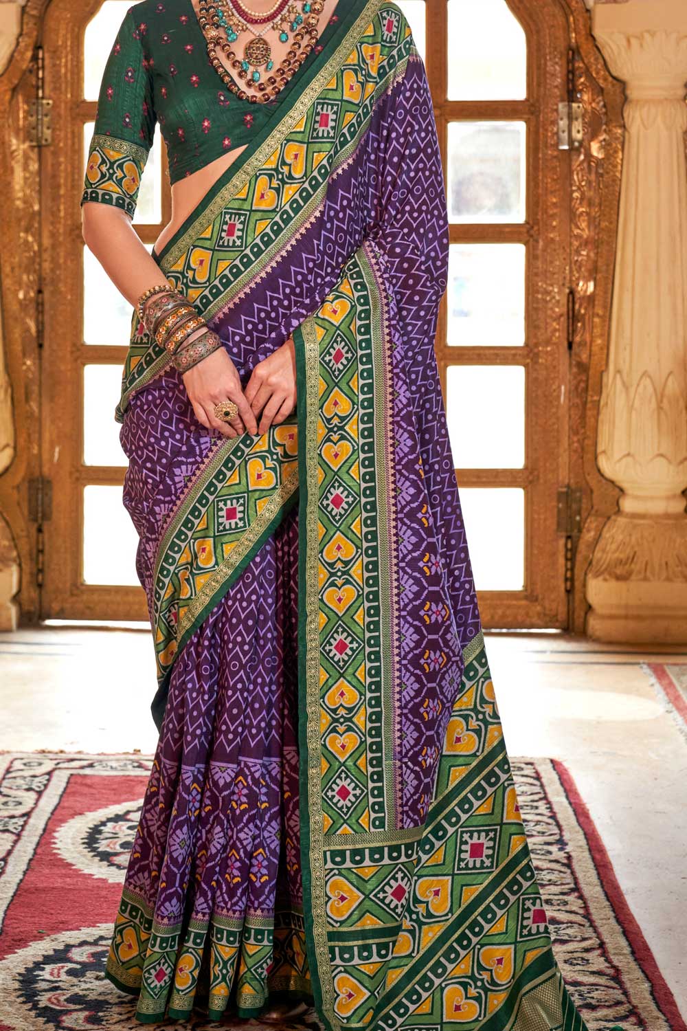 Tempting Art Silk Purple Color Patola Printed Saree