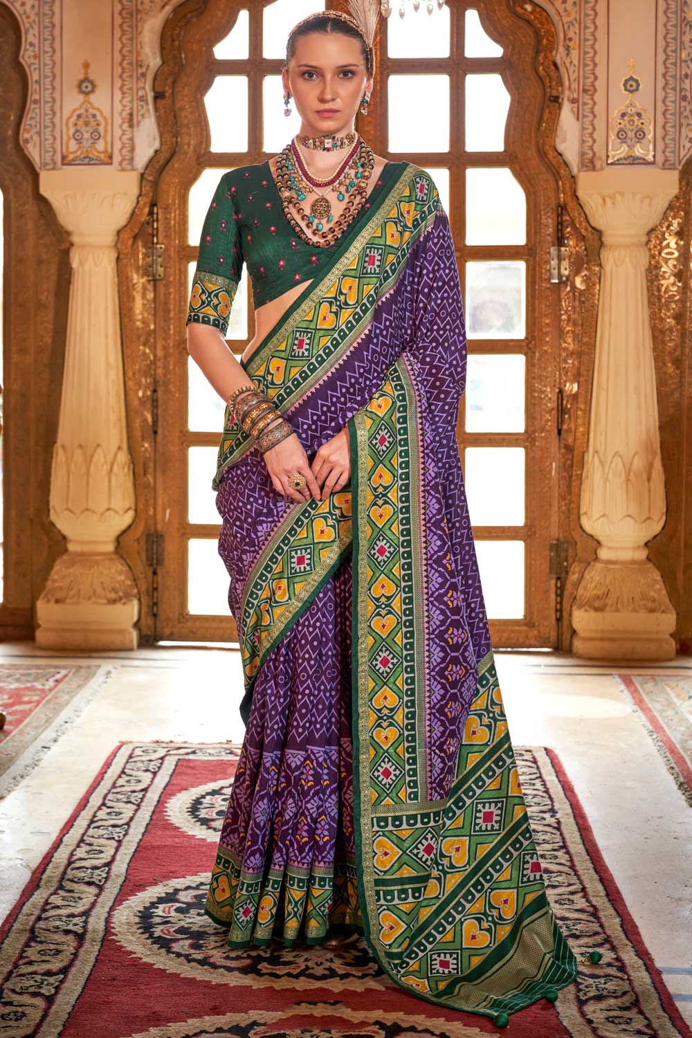 Tempting Art Silk Purple Color Patola Printed Saree