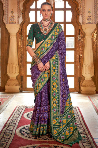 Tempting Art Silk Purple Color Patola Printed Saree