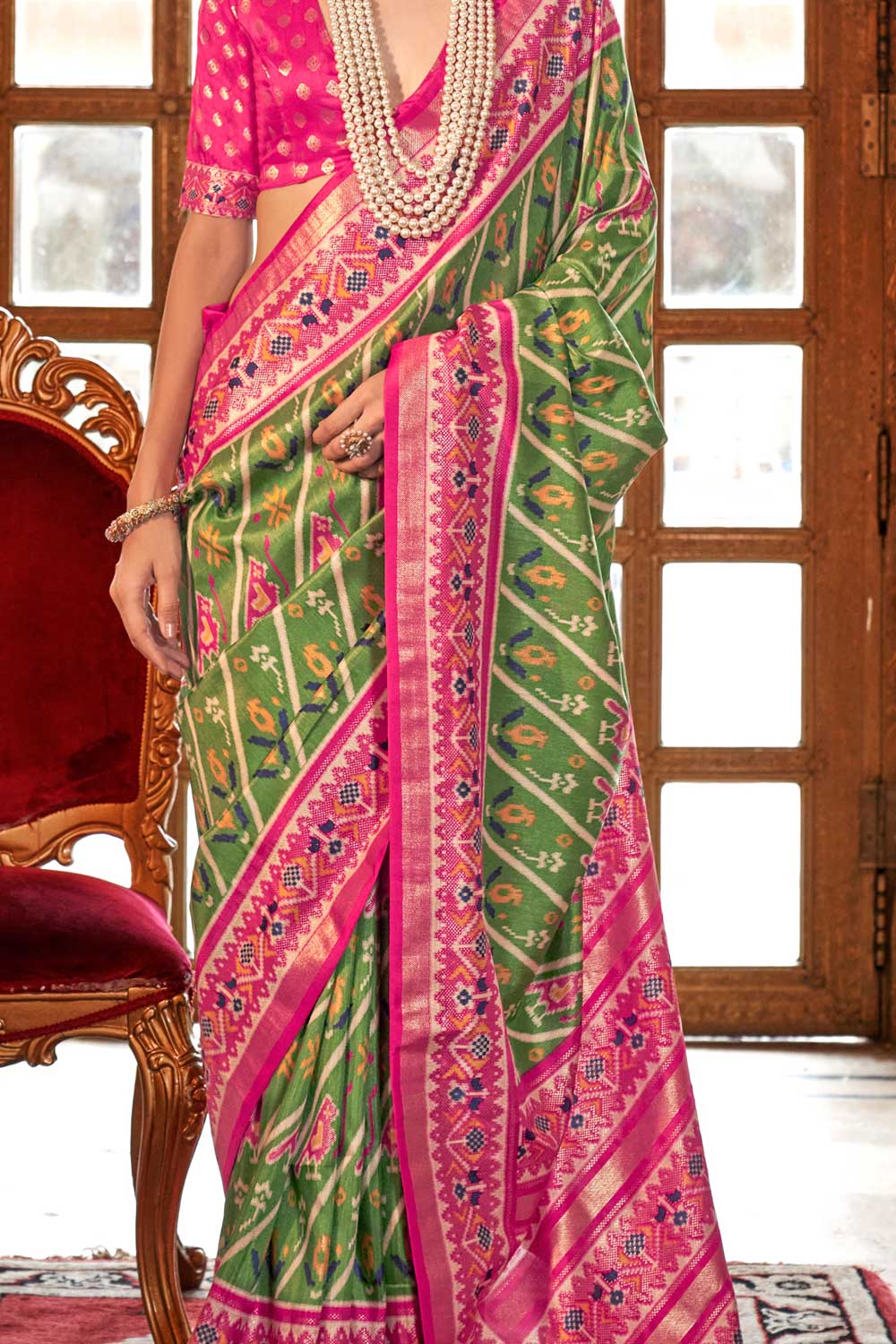 Art Silk Sea Green Color Delicate Patola Printed Saree