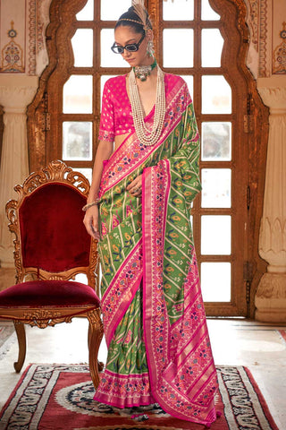 Art Silk Sea Green Color Delicate Patola Printed Saree