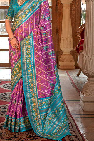 Engaging Lavender Color Art Silk Patola Printed Saree