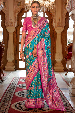 Amazing Sky Blue Color Art Silk Patola Printed Saree