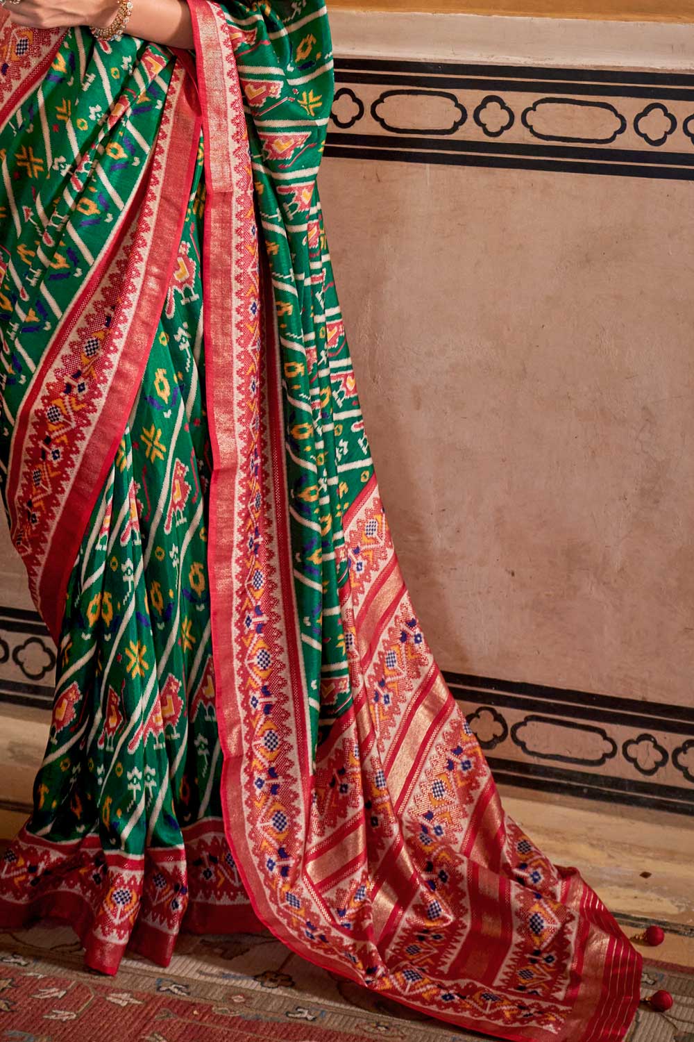 Excellent Art Silk Green Color Patola Printed Saree