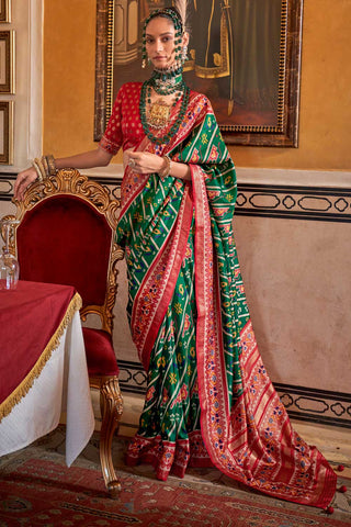 Excellent Art Silk Green Color Patola Printed Saree