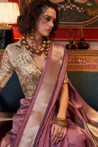 Weaving Work Soothing Chiffon Saree In Pink Color