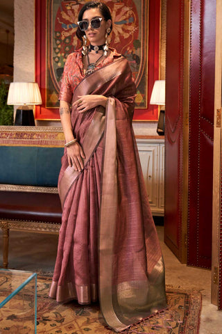 Alluring Peach Color Weaving Work Chiffon Saree