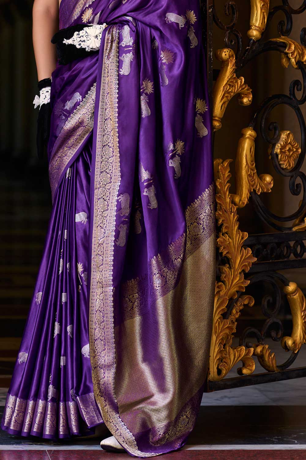 Purple Color Satin Silk Saree with Elegant Weaving Designs