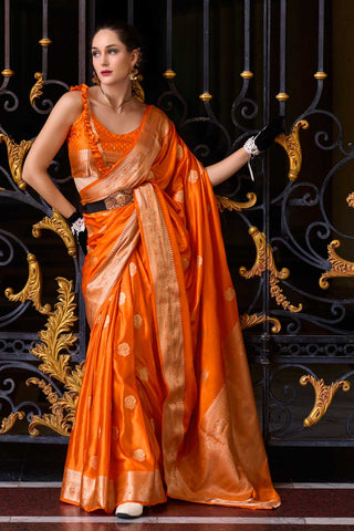 Alluring Orange Color Satin Silk Saree with Weaving Designs