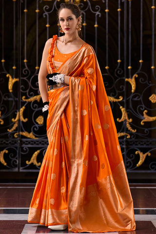 Alluring Orange Color Satin Silk Saree with Weaving Designs