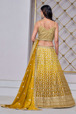 Chinnon Sangeet Wear Lehenga Choli In Yellow Color