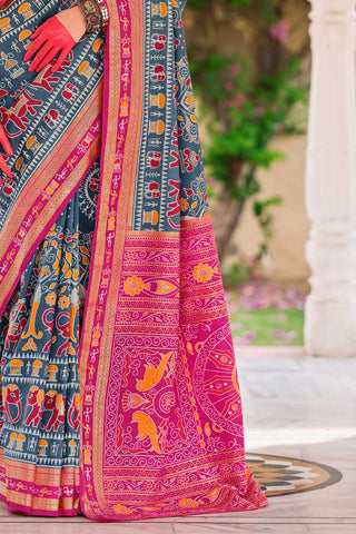 Grey Color Exquisite Art Silk Printed Saree