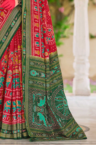 Attractive Art Silk Printed Saree In Red Color