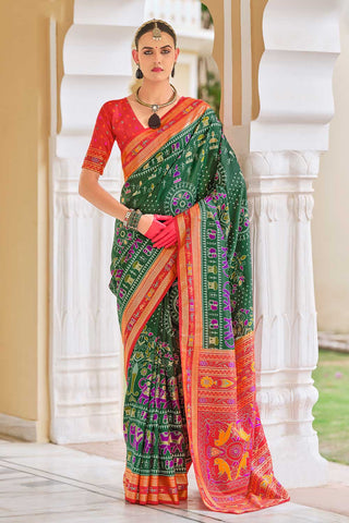 Dark Green Color Graceful Art Silk Printed Saree