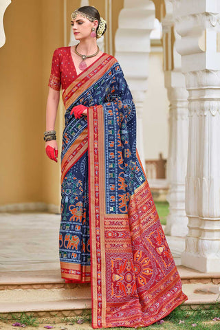 Blazing Navy Blue Color Art Silk Printed Saree