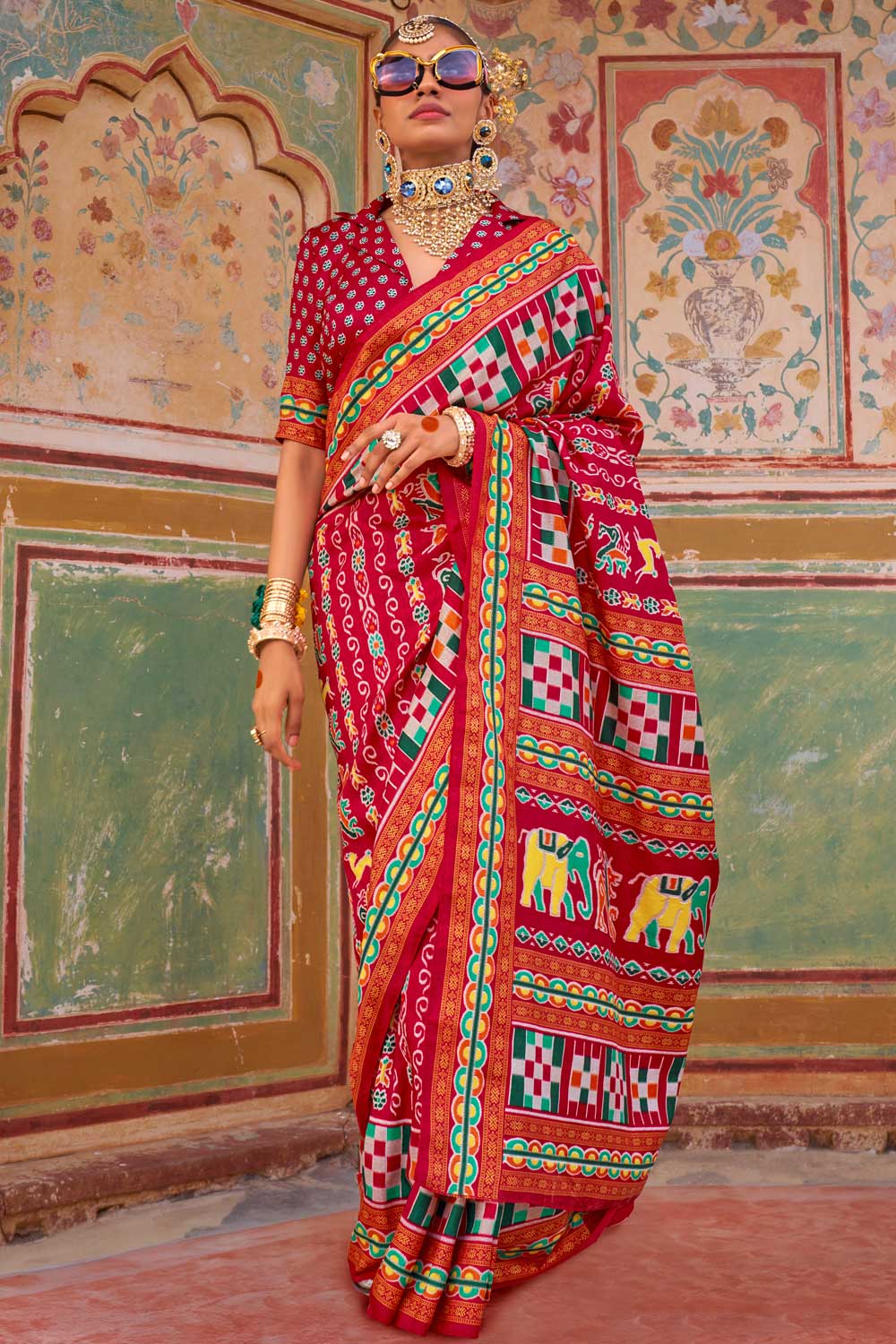 Red Color Brilliant Art Silk Printed Saree